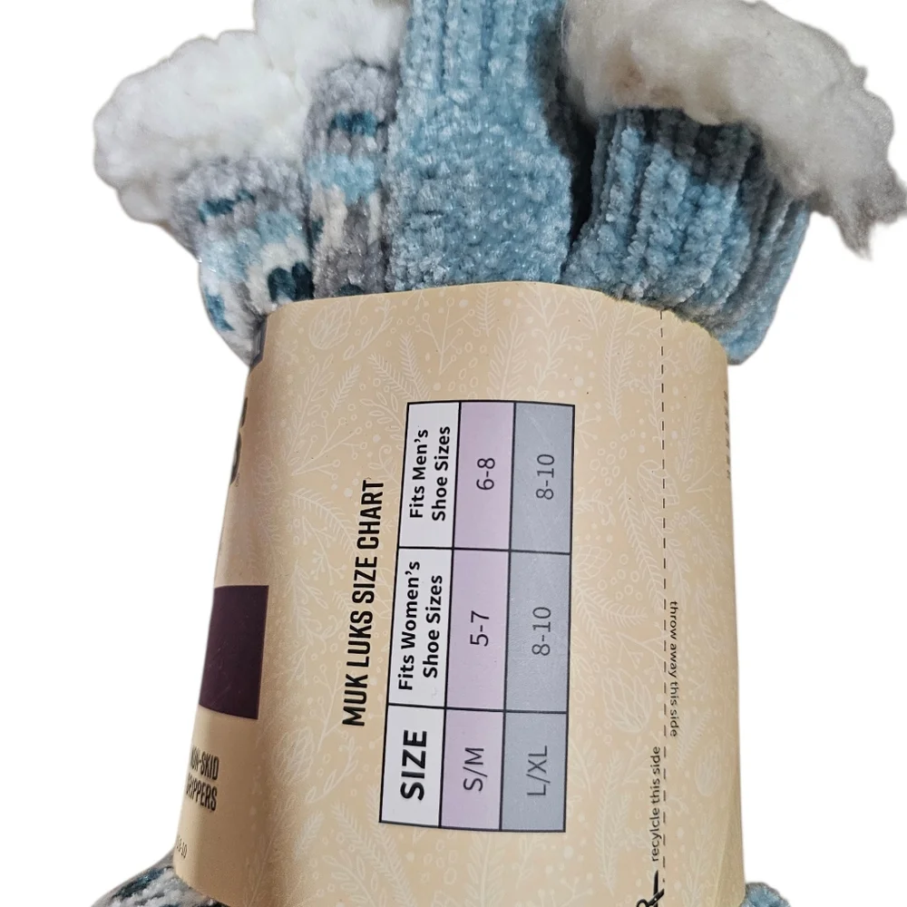 Muk Luks Cabin Socks L/XL Cozy Fleece Lined Non Skid Winter Slipper Socks 2 Pair